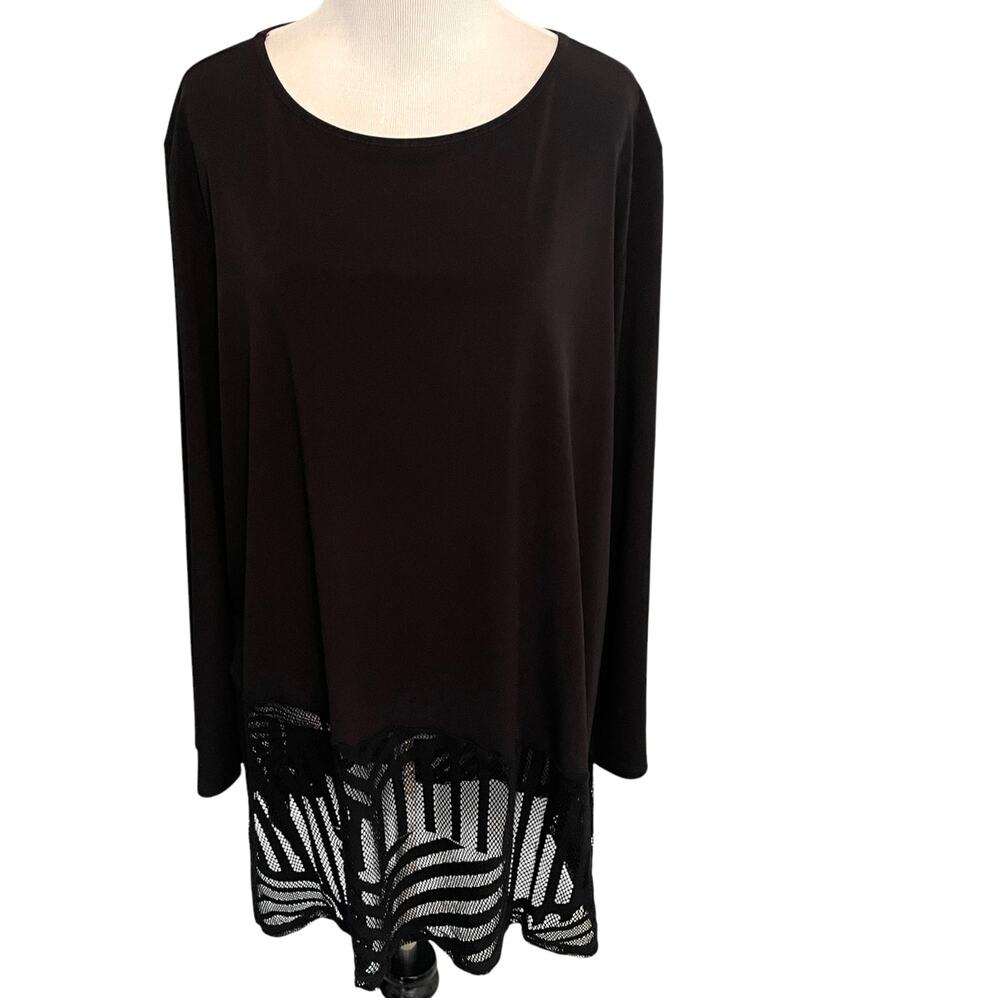 Clara Sun Woo Black Tunic Womens Size 2X Lasercut Hem Long Sleeve Lagenlook Top